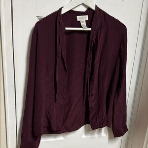 Jones New York Deep Burgundy Button-Up Blouse pussywillow